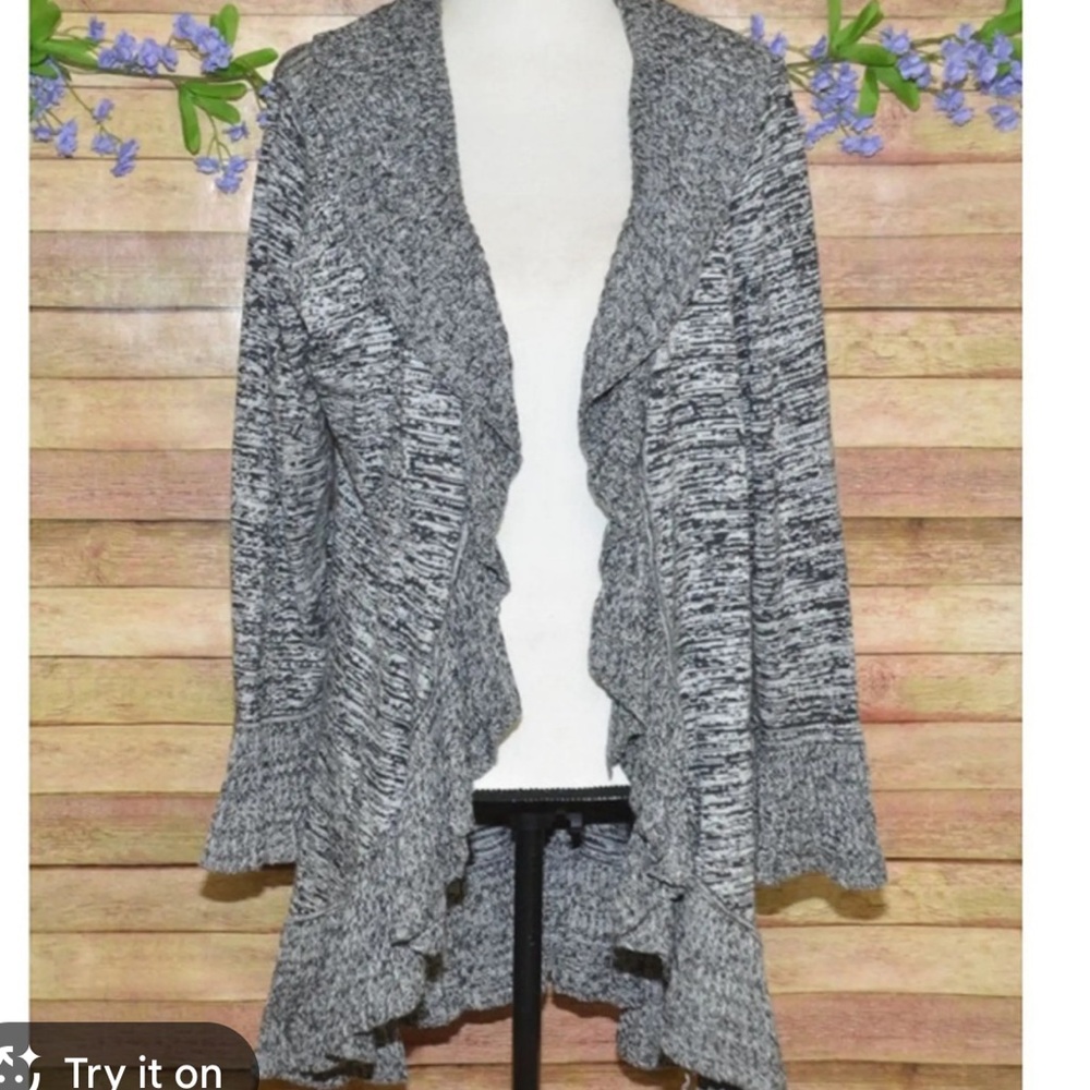 Alfani Gray Marled Ruffle-Front Cardigan